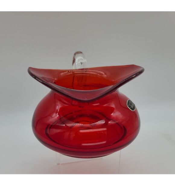 Vintage MCM Bischoff Poinsettia Red Pitcher Blown Glass 1950-60s 3.5" T Sticker - Picture 5 of 9